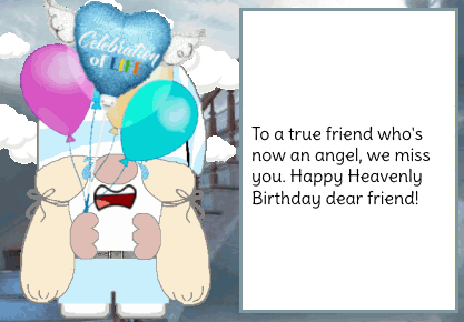 animated happy birthday in heave card - friend