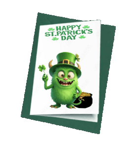 animated cute monster St. Patrick's Day card