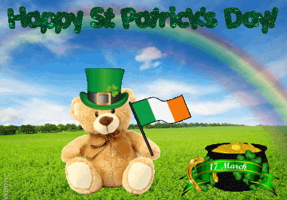 animated teddy bear St. Patrick's Day card