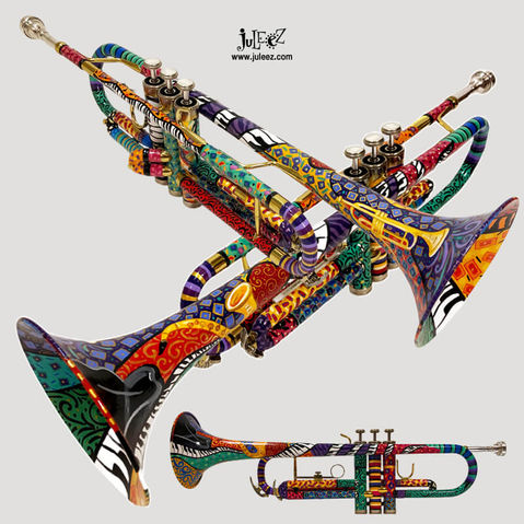 Fun and Colorful Custom Painted Trumpet by Juleez Art