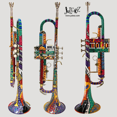 Fun and Colorful Custom Painted Trumpet by Juleez Art