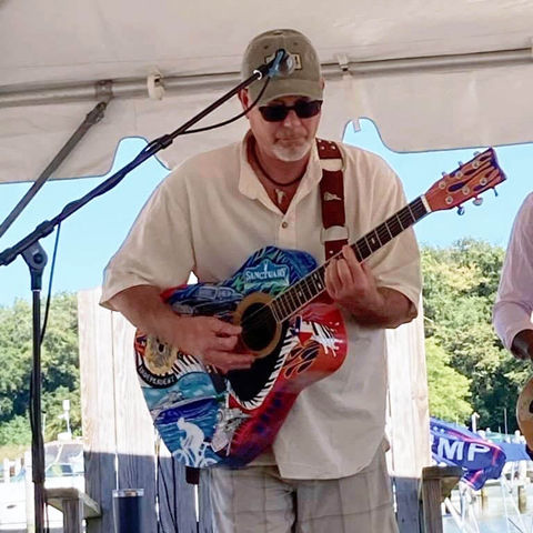 Ernie Hyett Playing a custom painted JuleezArt Guitar