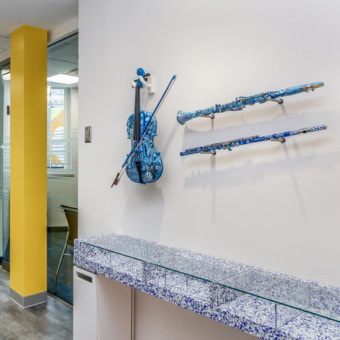 Custom Painted Musical Instruments 3D Wall
Art - Interior Bank Wall - By Juleez Art