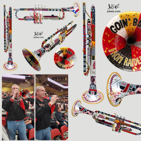 Colorful Texas Tech Goin' Band Custom Painted Trumpet by Juleez Art