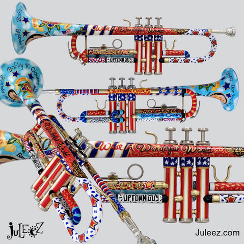 Colorful Patriotic USA Art Custom Painted Trumpet by Juleez Art