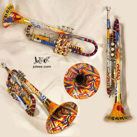 Jazzy Patterns Custom Painted Trumpet by Juleez Art