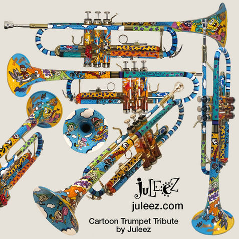 Colorful Comics and Cartoons Custom Painted Trumpet by Juleez Art