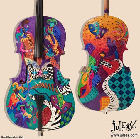 Mardi Gras 4/4 Hand Painted Cello by Juleez Art