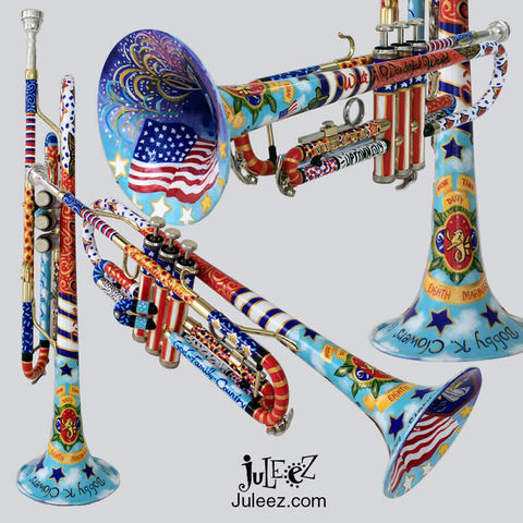 Colorful Patriotic USA Art Custom Painted Trumpet by Juleez Art