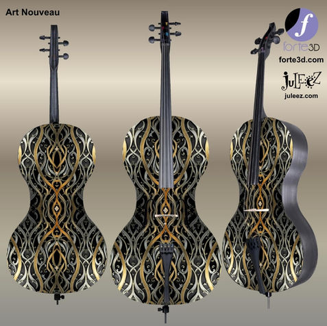 Painted Cello Art Nouveau Forte3D Cello Juleez