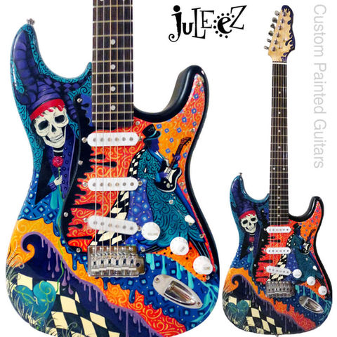 Skeleton Rock Musicians Custom Painted Fender Stratocaster Guitar by Juleez