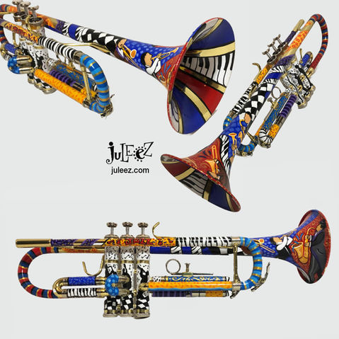 Colorful Musician Art Custom Painted Trumpet by Juleez Art