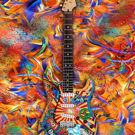 Sugar Skull Strat Guitar Painting by Juleez Art