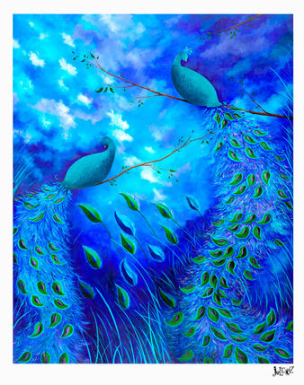 Peacock Blue Garden Painting By Juleez Art