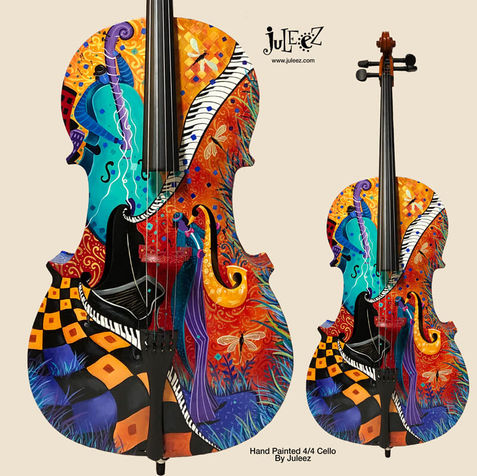 Garden Party 4/4 Hand Painted Cello by Juleez Art