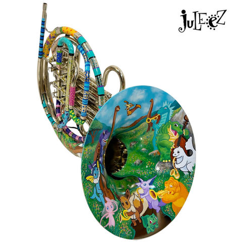 Painted Yamaha French Horn with Dinosaurs and Pokemon by Juleezart.com