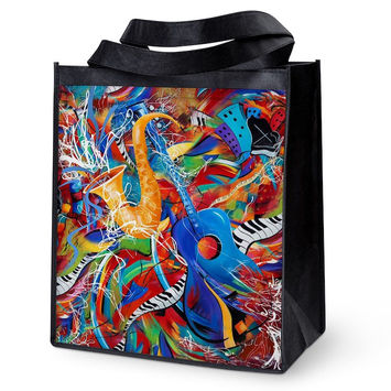 Colorful Guitar and Saxophone Tote Bag by Juleez Art