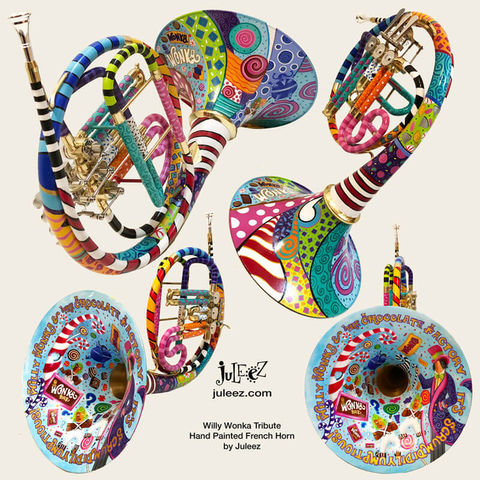 Willy Wonka Colorful Custom Painted French Horn by Juleez Art