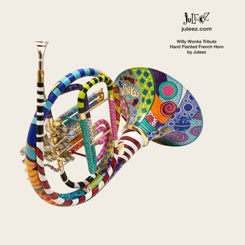 Willy Wonka Colorful Custom Painted French Horn by Juleez Art