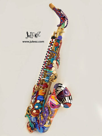 Jazzy Sax Player Custom Painted Alto Saxophone by Juleez Art