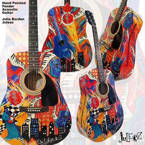 City Scene Custom Painted Acoustic Guitar by Juleez