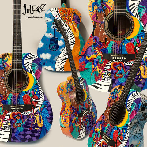 Mardi Gras Custom Painted Acoustic Guitar by Juleez