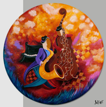 Music Makers Musicians Round Painting by Juleez Art