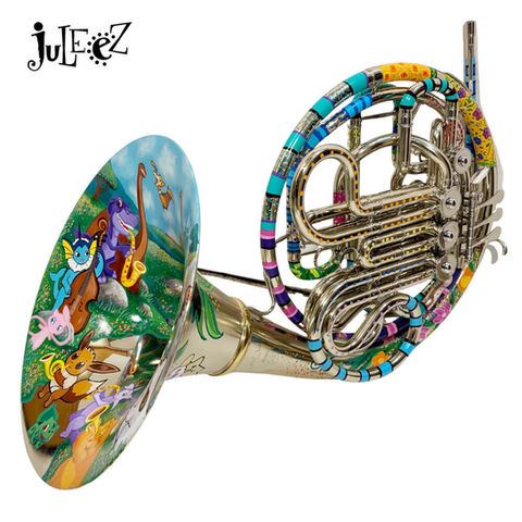 Painted Yamaha French Horn with Dinosaurs and Pokemon by Juleezart.com