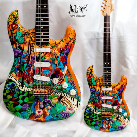 Surreal Landscape Musicians Custom Painted Fender Stratocaster Guitar by Juleez