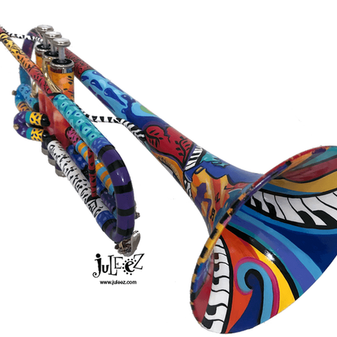Colorful Pianos and Patterns Custom Painted Trumpet by Juleez Art