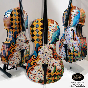 White Peacock Custom Painted 4/4 Cello by Juleez Art