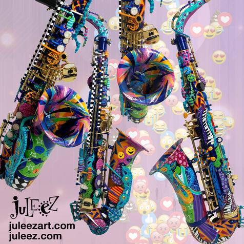 Custom Painted Emoji Jazz Alto Saxophone by Juleez Art