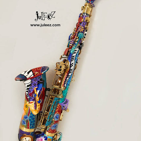 Jazzy Sax Player Custom Painted Alto Saxophone by Juleez Art
