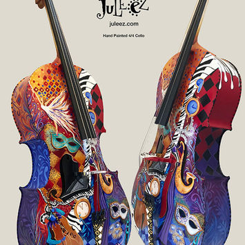 Dance Music 4/4 Hand Painted Cello by Juleez Art