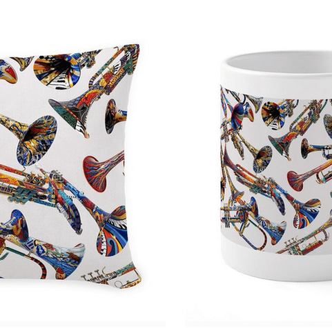 Colorful Trumpet Print Pillow by Juleez Art