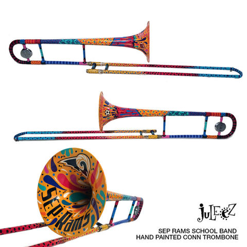 Colorful Custom Painted Trombone by Juleez Art