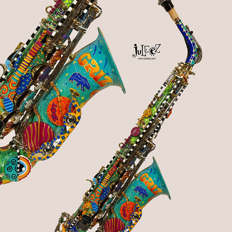 Custom Hand Painted Saxophone for Griz by Juleez Art