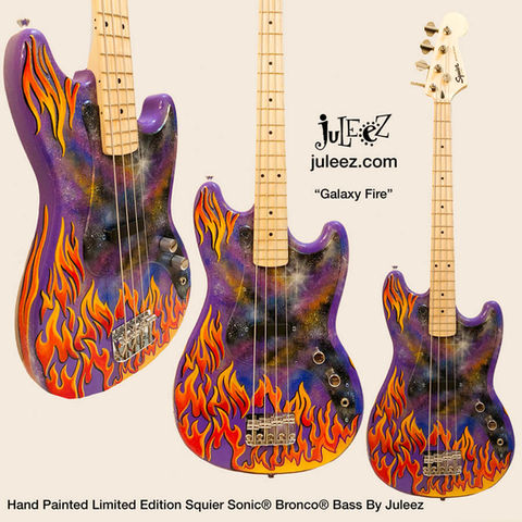 Flames and Space Custom Painted Fender Bronco Bass Guitar by Juleez