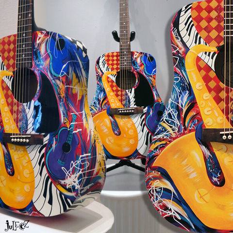 Abstract Saxophone Custom Painted Acoustic Guitar by Juleez