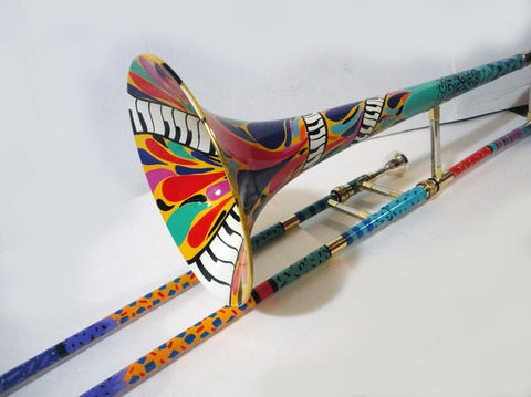 Piano Keys Colorful Custom Painted Trombone by Juleez Art