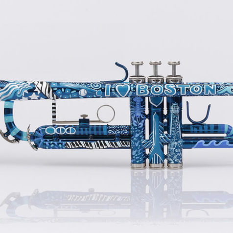 Boston Blue Custom Painted Trumpet by Juleez Art
