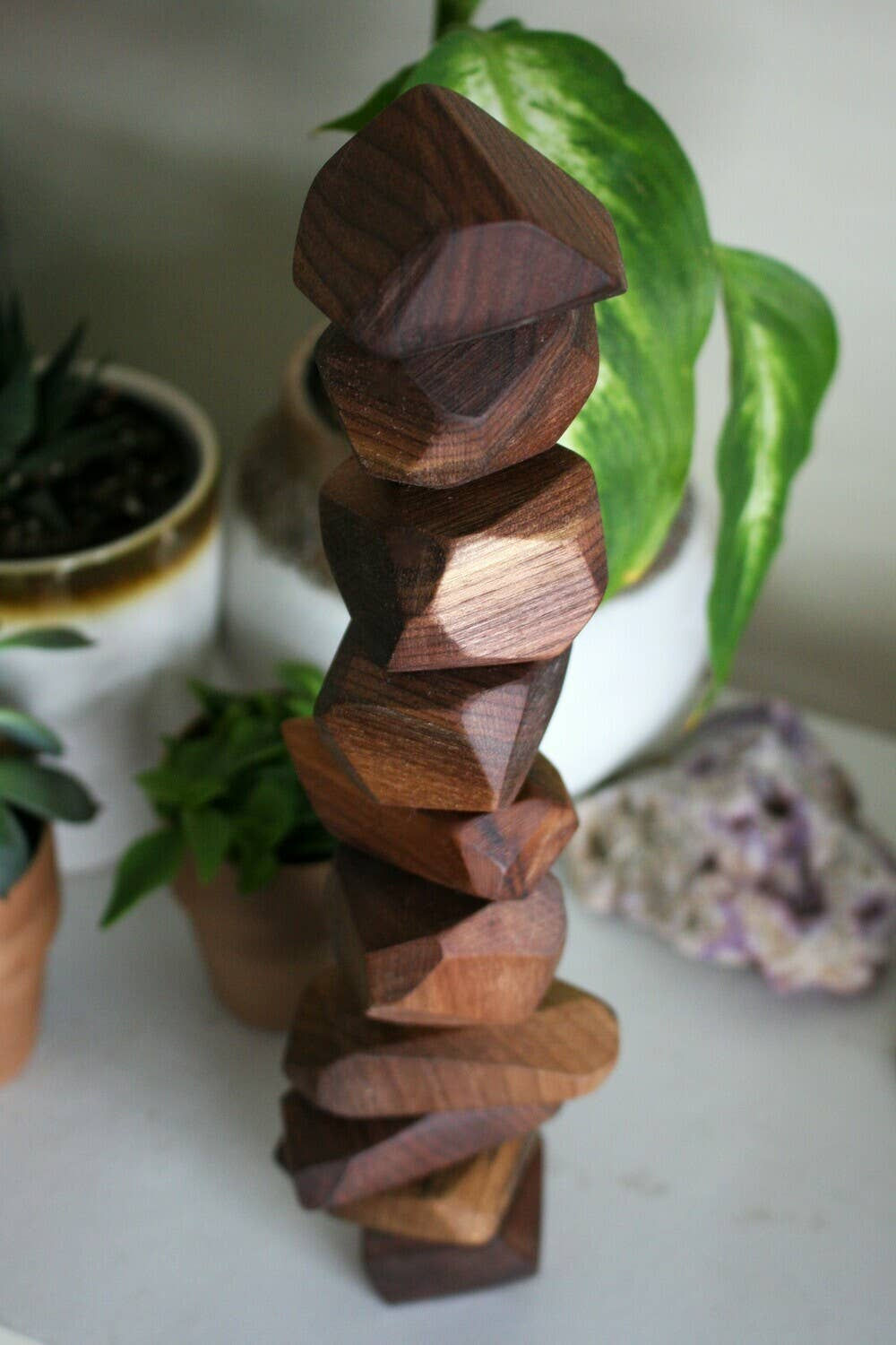 Walnut Wooden Stacking Stones - 10 pc