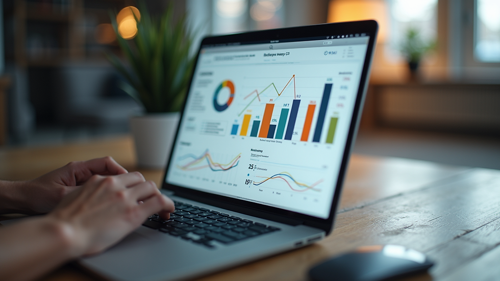 Eye-level view of a laptop with marketing analytics on screen