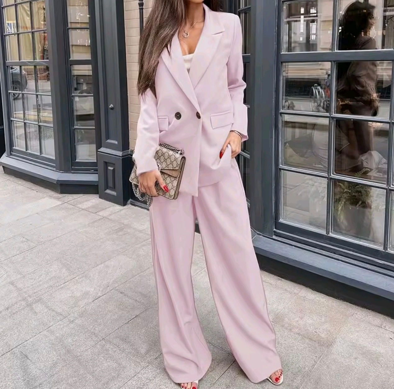 Women's Long Sleeve Casual Pants Set, Winter Fashion Polyester Suit, Elegant Wom