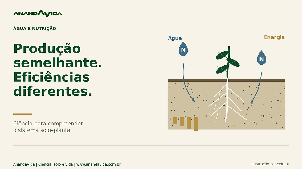 Produção semelhante. Eficiências diferentes.. Ilustração conceitual científica do tema no sistema solo–planta.
