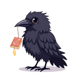 a crow avatar with a book charm