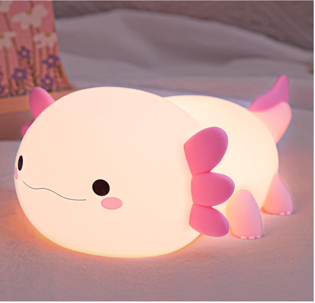 かわいいウーパールーパー シリコンナイトライト、動物のベッドサイドランプ、調光可能な再充電式テーブルランプ、女性、女の子、子供、幼児へのプレゼントとして、寝室、