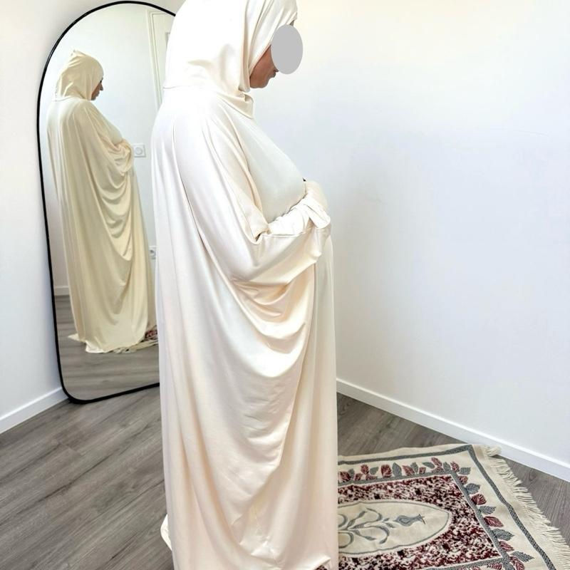 Robe de prière 2 en 1 ample avec foulard intégré – Soie – Taille unique
