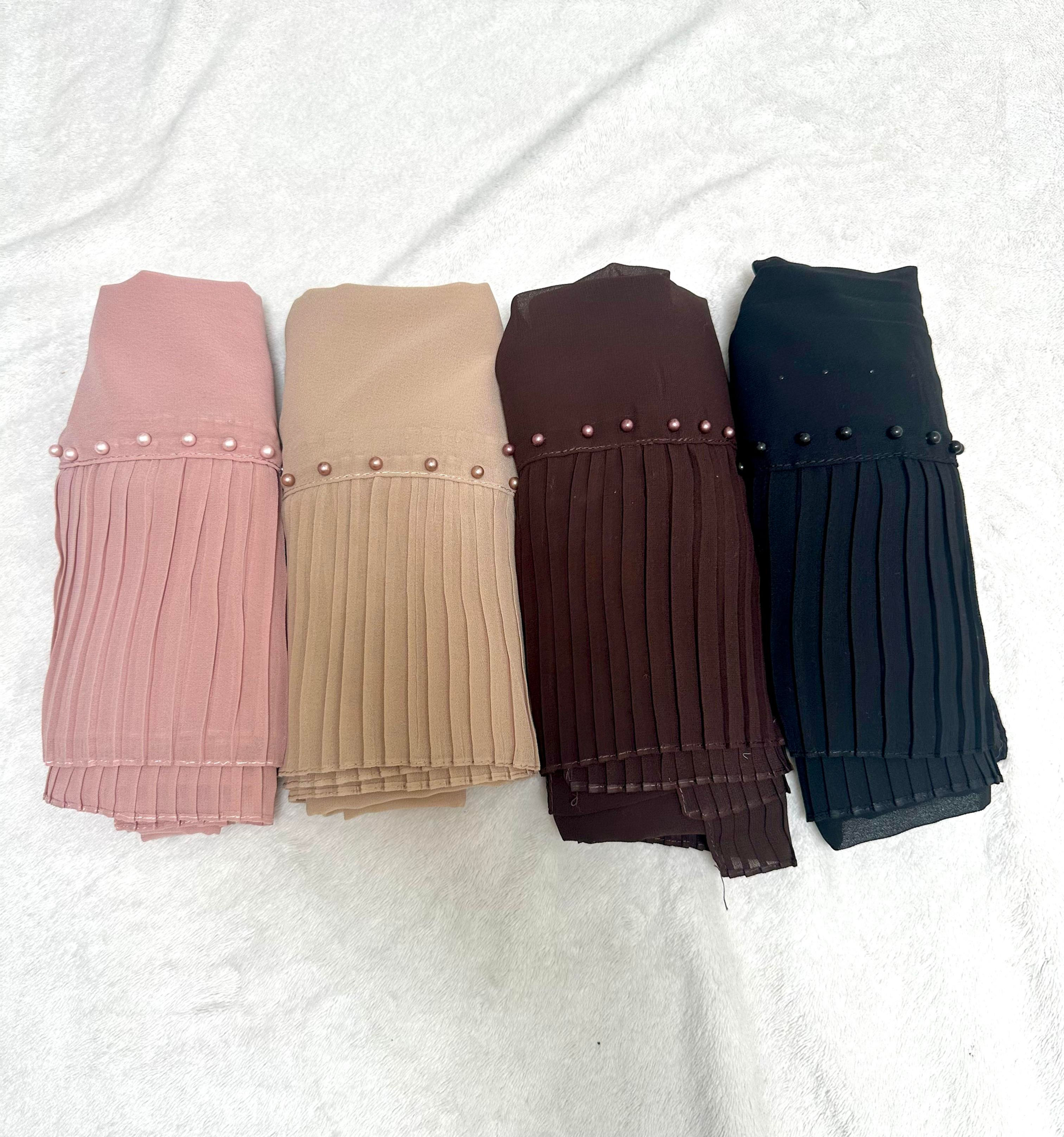 Voile Hijab en Mousseline Perlée - Foulard Froufrou Délicat avec Détails Perlés