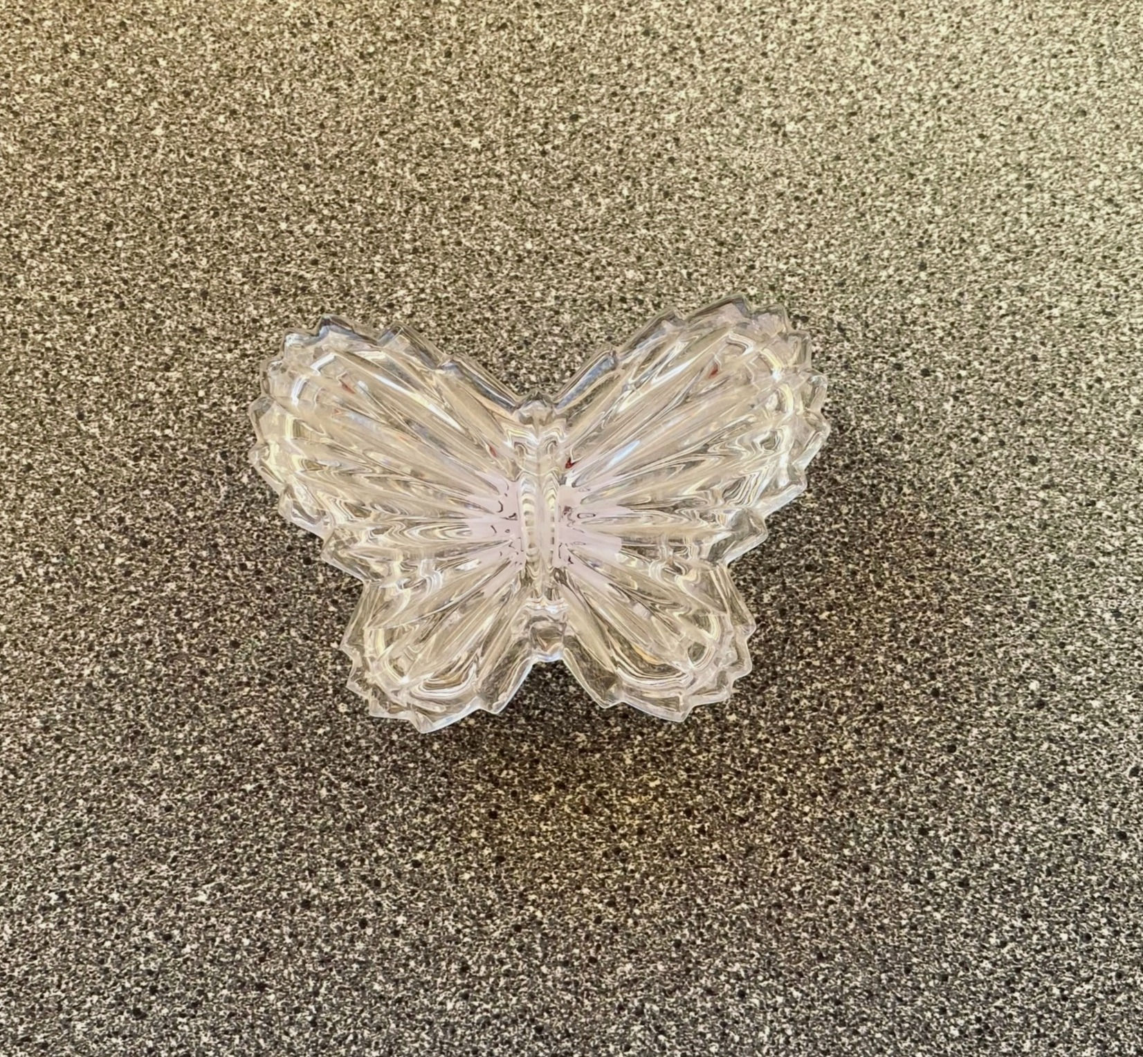 1970s Vintage Zajecar Crystal Butterfly Lidded Trinket Dish